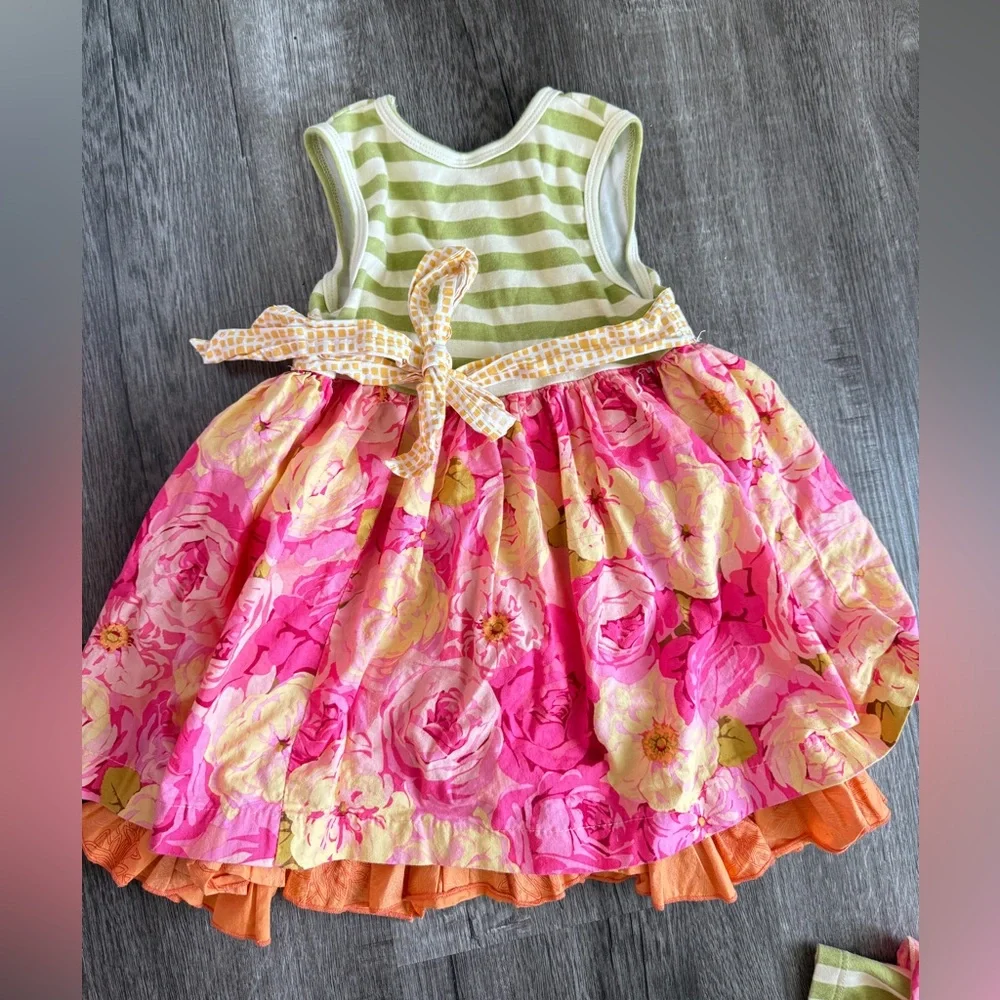 Giggle Moon Girls Outfit Dress and Ruffle Pants Set Floral Green Pink - Picture 8 of 10